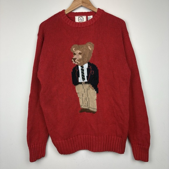 Sears Roebuck and Co. Other - Vintage Sears Roebuck "Polo" Bear Sweater Mens M Red Chunky Grandpa Core